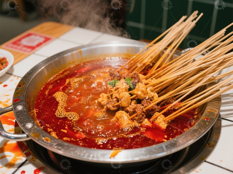 高清大图下载【趣麦麦图】麻辣火锅串串香，热气腾腾诱人食欲