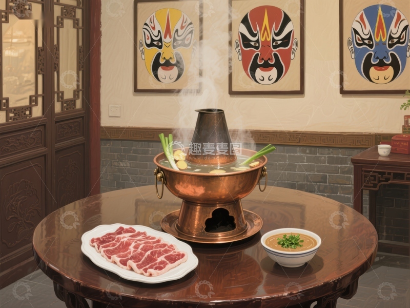 高清大图下载【趣麦麦图】铜锅涮肉，热气腾腾的传统美食