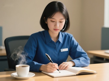 职场女性专注工作记录笔记