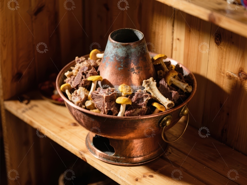 高清大图下载【趣麦麦图】铜锅中的食材与装饰品