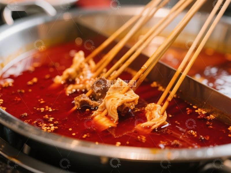 高清大图下载【趣麦麦图】-火锅中的食材被筷子夹起