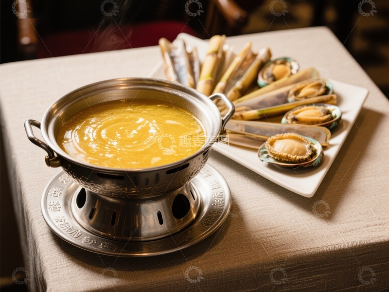 高清大图下载【趣麦麦图】热气腾腾的火锅与鲍鱼拼盘