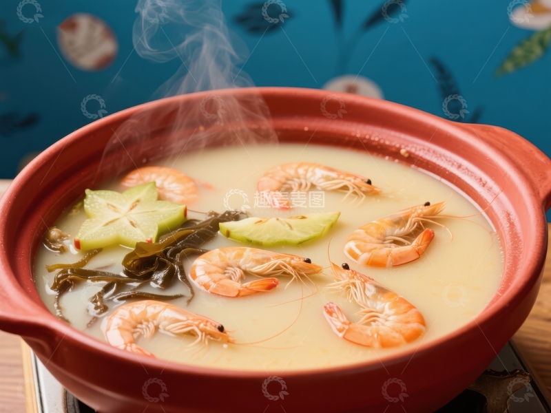 高清大图下载【趣麦麦图】鲜美虾汤热气腾腾