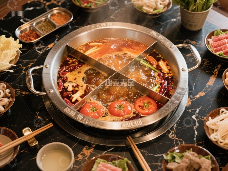 高清大图下载【趣麦麦图】六格火锅，美味食材环绕