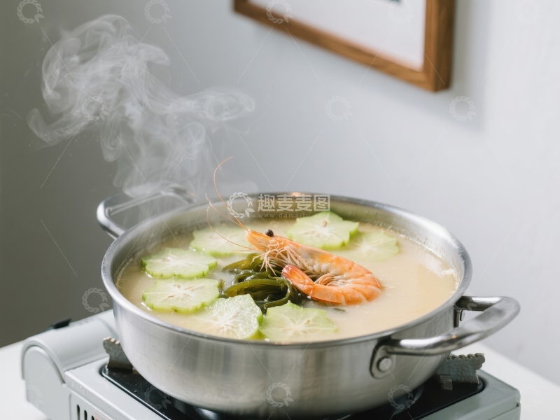 高清大图下载【趣麦麦图】热气腾腾的海鲜蔬菜汤