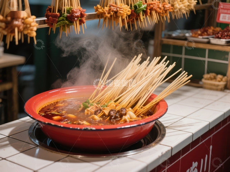 高清大图下载【趣麦麦图】热气腾腾的串串火锅