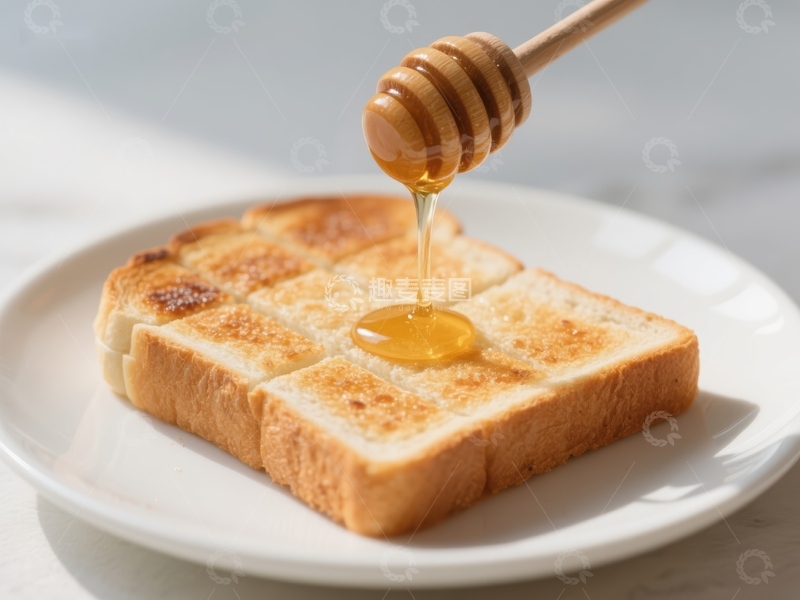高清大图下载【趣麦麦图】蜂蜜滴落吐司，美味早餐瞬间