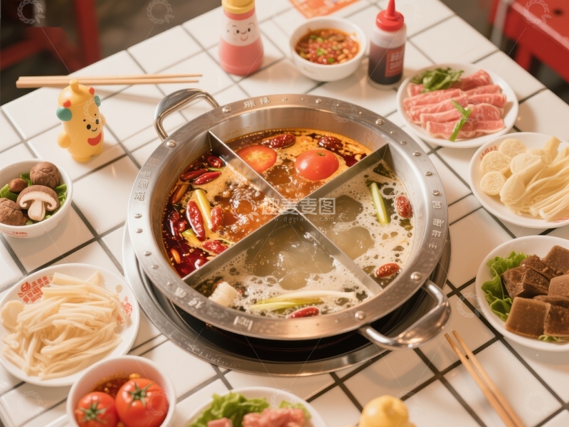 高清大图下载【趣麦麦图】火锅盛宴：多样食材与美味汤底