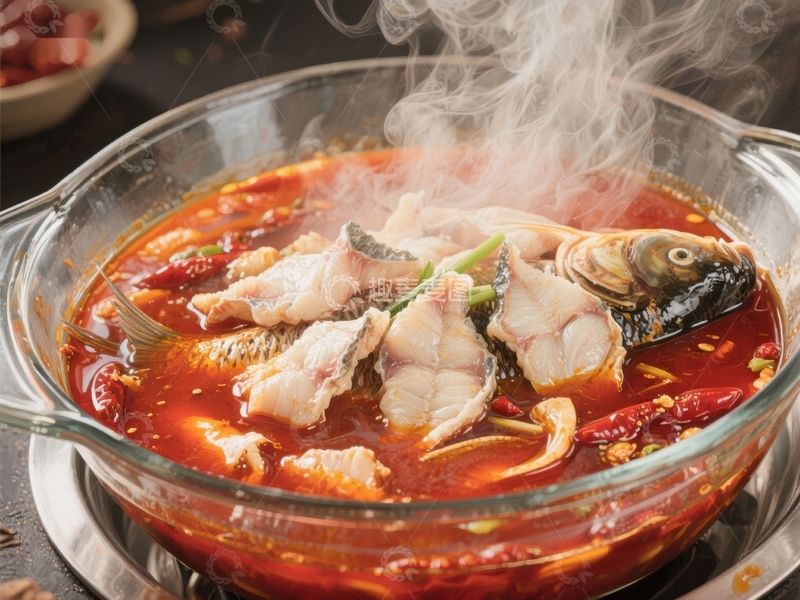 高清大图下载【趣麦麦图】热气腾腾的麻辣鱼火锅