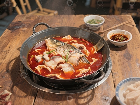 麻辣鱼火锅，热气腾腾的美味佳肴
