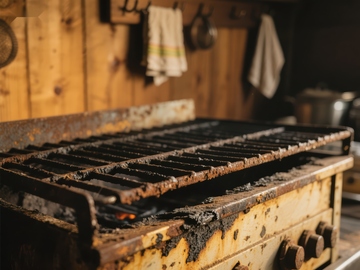 老旧厨房中的生锈炉灶