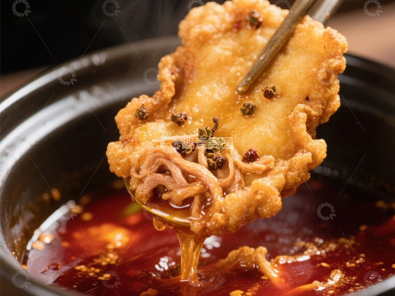 高清大图下载【趣麦麦图】麻辣火锅中的酥脆食材特写