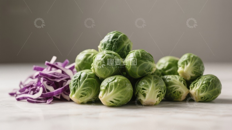 高清大图下载【趣麦麦图】新鲜布鲁塞尔芽菜与切丝紫甘蓝