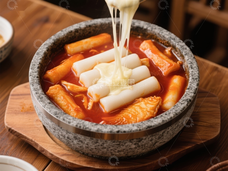 高清大图下载【趣麦麦图】芝士年糕火锅，热辣诱人