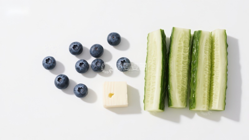 高清大图下载【趣麦麦图】新鲜蓝莓、黄瓜条与奶酪块的组合