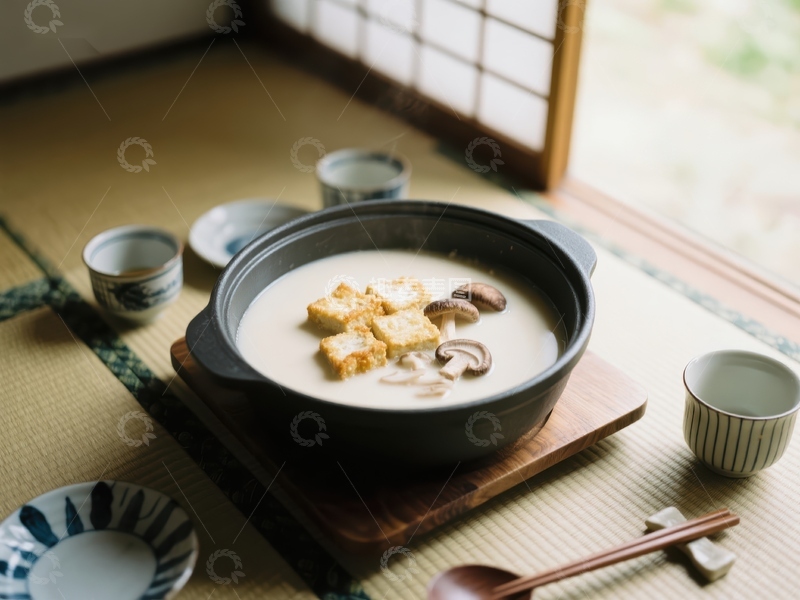 高清大图下载【趣麦麦图】日式豆乳锅配豆腐与香菇
