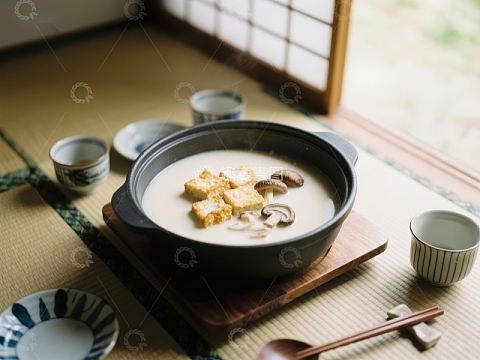 日式豆乳锅配豆腐与香菇