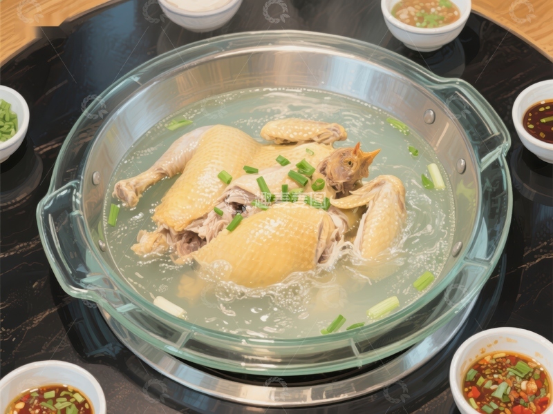 高清大图下载【趣麦麦图】清炖鸡肉锅，鲜美汤汁与葱花点缀