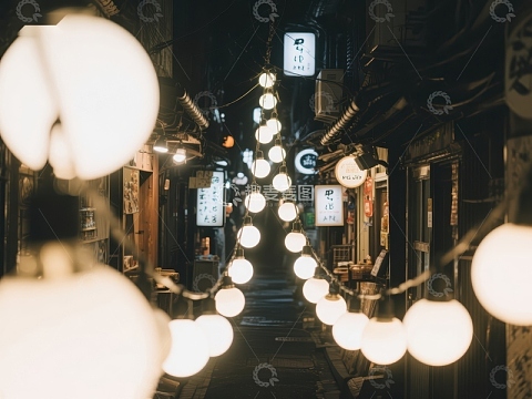 夜晚巷道的温暖灯光