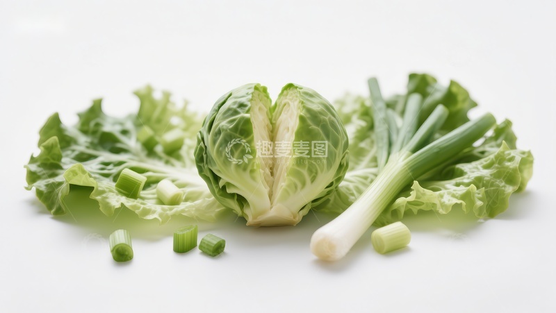 高清大图下载【趣麦麦图】新鲜蔬菜组合：卷心菜与葱