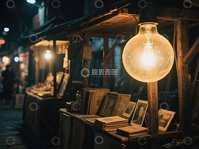 夜市书摊，暖灯映衬旧时光
