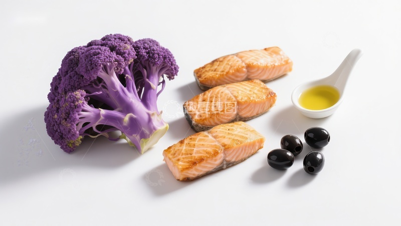高清大图下载【趣麦麦图】紫甘蓝、三文鱼与橄榄的健康食材组合