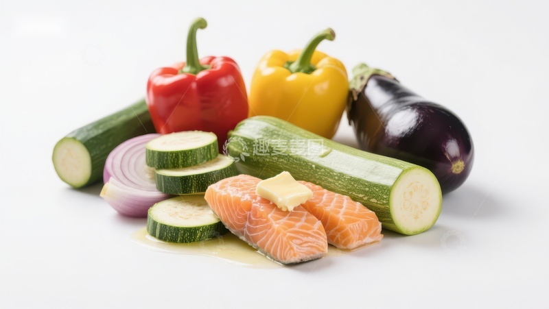 高清大图下载【趣麦麦图】新鲜蔬菜与三文鱼片组合