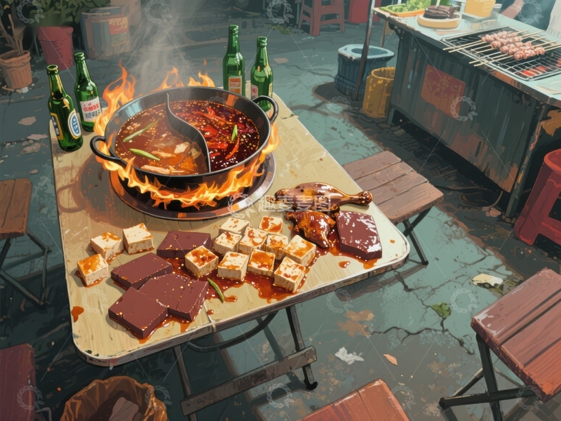 高清大图下载【趣麦麦图】火锅盛宴：火焰与美食的碰撞