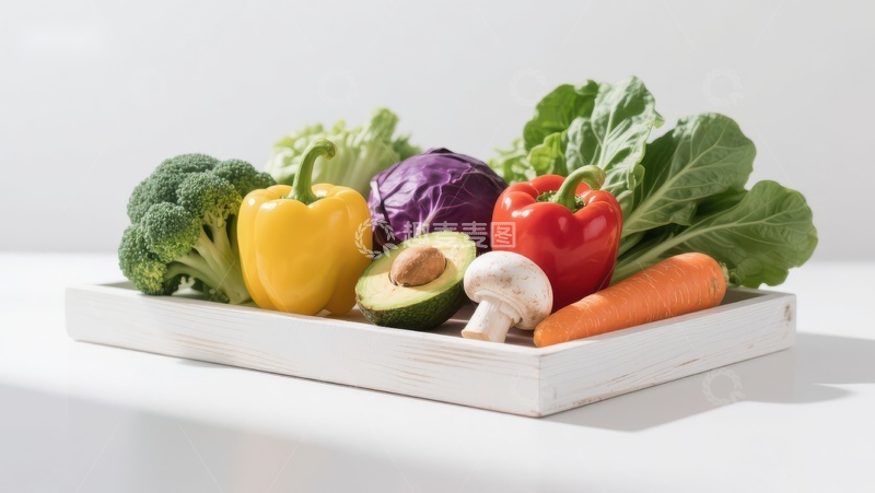 高清大图下载【趣麦麦图】新鲜蔬菜整齐摆放于木质托盘