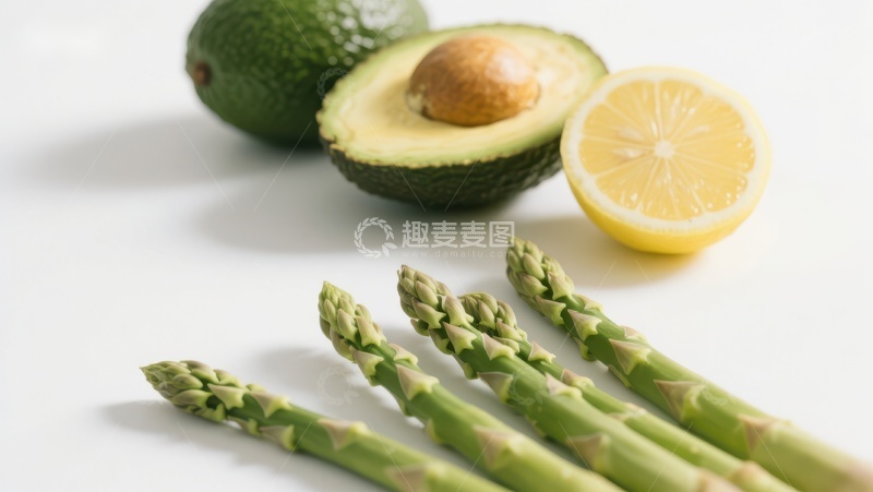 高清大图下载【趣麦麦图】新鲜芦笋配牛油果和柠檬