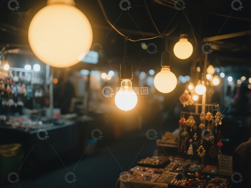 高清大图下载【趣麦麦图】夜市灯光下的饰品摊位