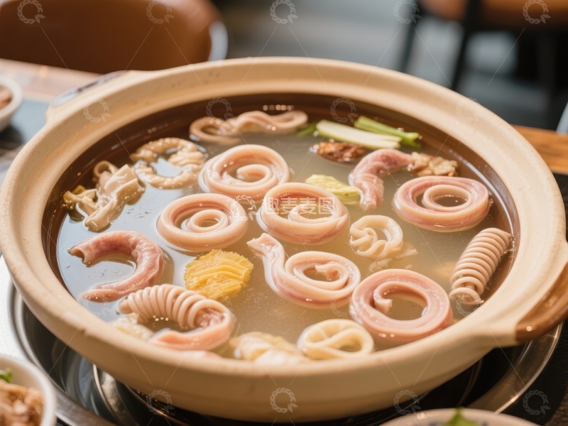 高清大图下载【趣麦麦图】热气腾腾的鱿鱼圈火锅