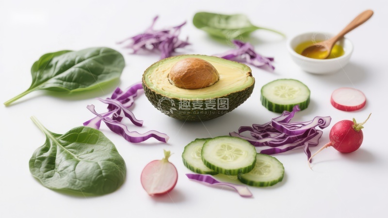 高清大图下载【趣麦麦图】新鲜蔬菜与牛油果的健康组合