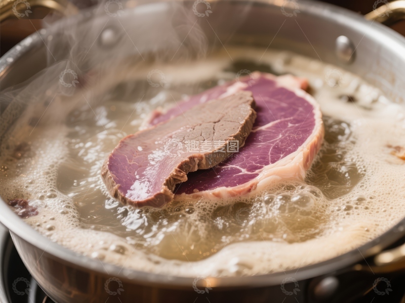 高清大图下载【趣麦麦图】牛肉片在锅中煮沸