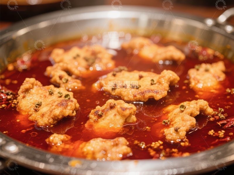 高清大图下载【趣麦麦图】麻辣火锅中的金黄丸子