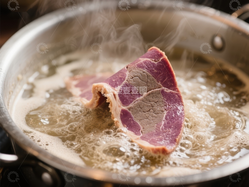 高清大图下载【趣麦麦图】牛肉片在沸水中煮制