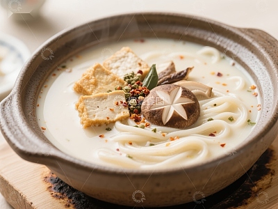 奶油汤面配豆腐和香菇