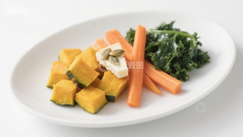高清大图下载【趣麦麦图】南瓜胡萝卜配羽衣甘蓝沙拉