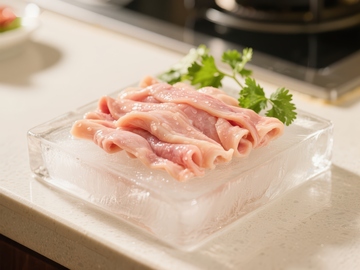 冰块上的新鲜肉片