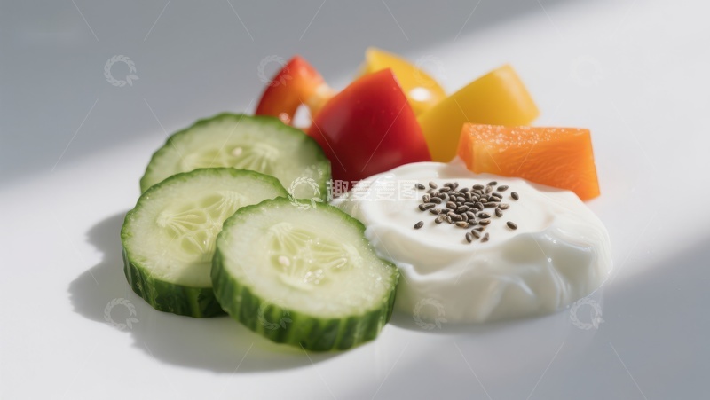 高清大图下载【趣麦麦图】新鲜蔬菜与酸奶的健康搭配