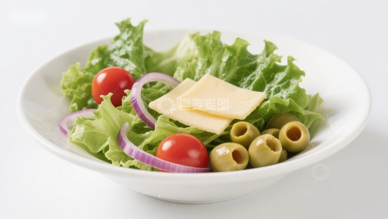 高清大图下载【趣麦麦图】新鲜蔬菜沙拉配奶酪和橄榄