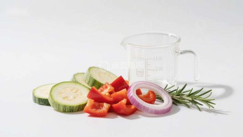 高清大图下载【趣麦麦图】新鲜蔬菜与量杯的组合