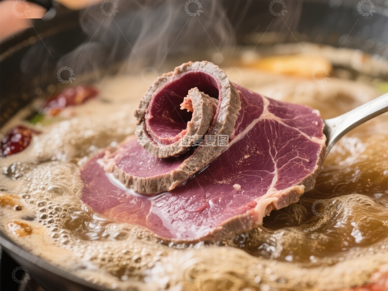 高清大图下载【趣麦麦图】热气腾腾的火锅牛肉片
