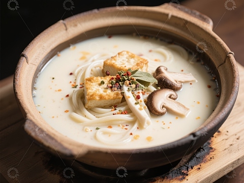奶油蘑菇汤配豆腐和面条