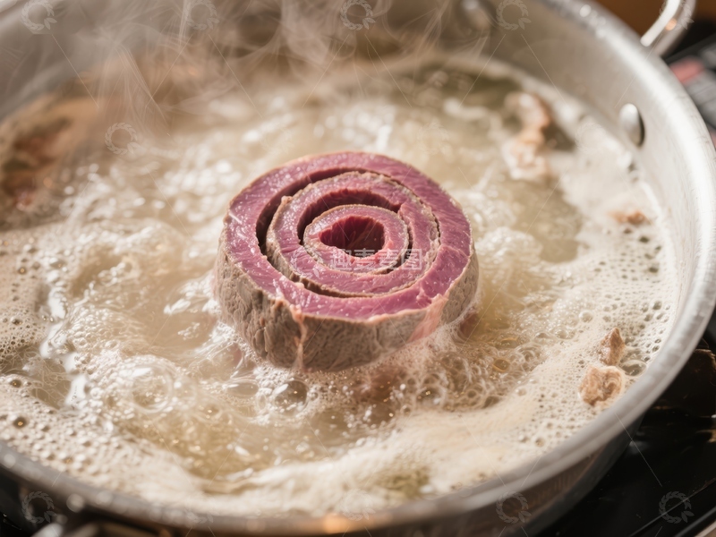 高清大图下载【趣麦麦图】牛肉卷在沸水中烹煮