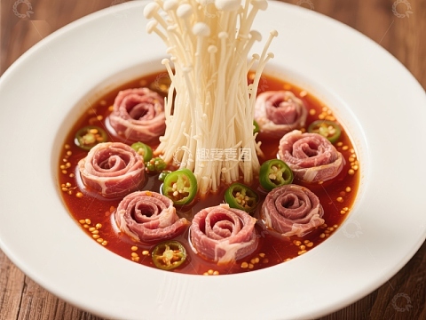 金针菇牛肉卷配辣椒酱