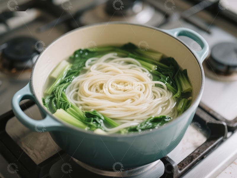 高清大图下载【趣麦麦图】锅中煮着面条和青菜