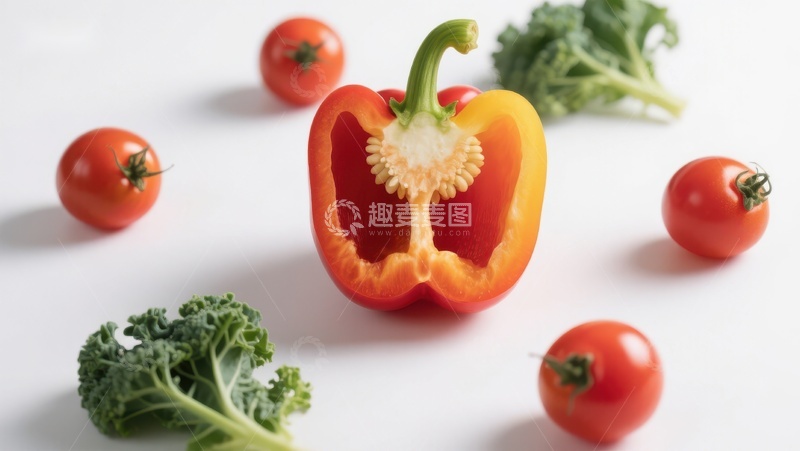 高清大图下载【趣麦麦图】新鲜红椒与樱桃番茄的静物组合