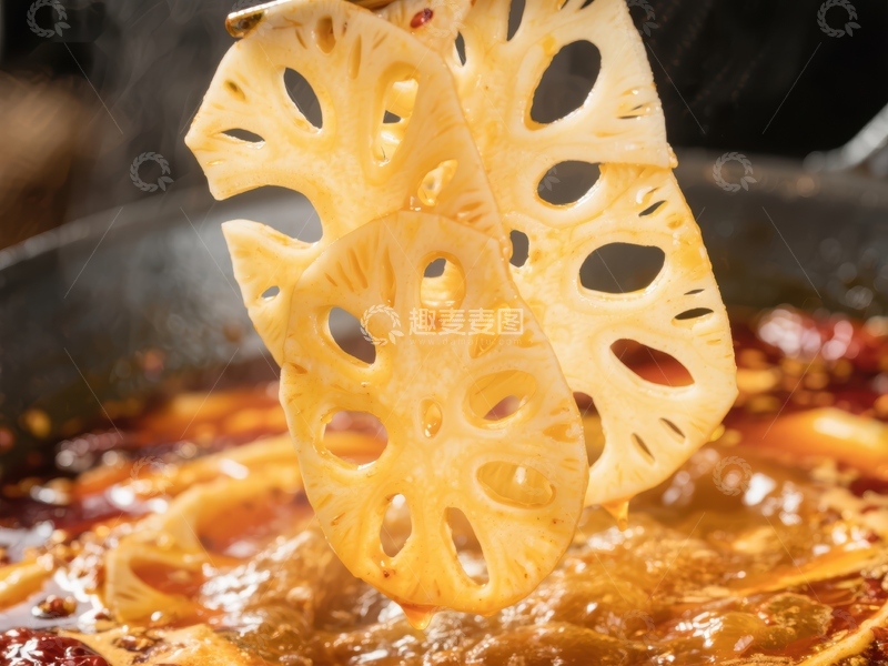 高清大图下载【趣麦麦图】火锅中的莲藕片特写