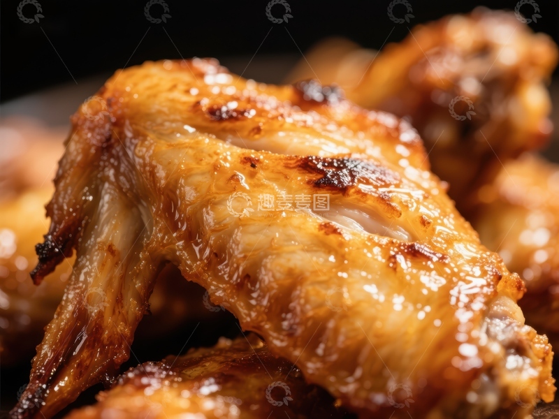高清大图下载【趣麦麦图】金黄酥脆的烤鸡翅特写